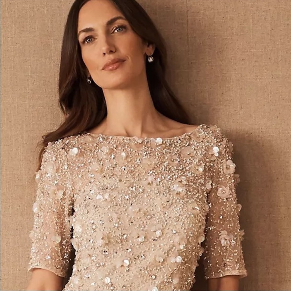 Anthropologie BHLDN Petaluma Flower Sequin Dress Adrianna Papell Plus Size 16 - Picture 2 of 15